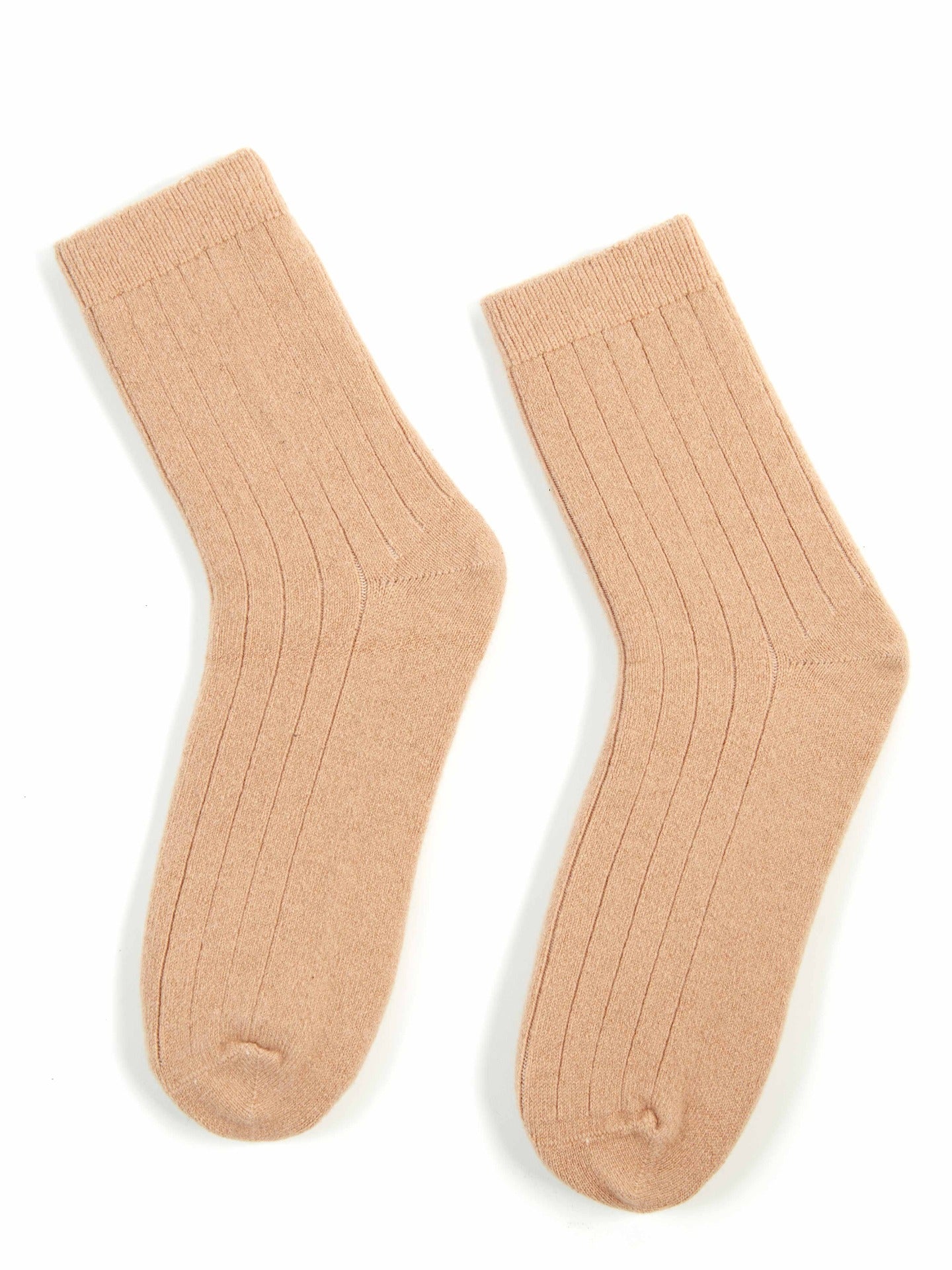 Unisex Cashmere Trim Knit Bed Socks Light Camel - Gobi Cashmere