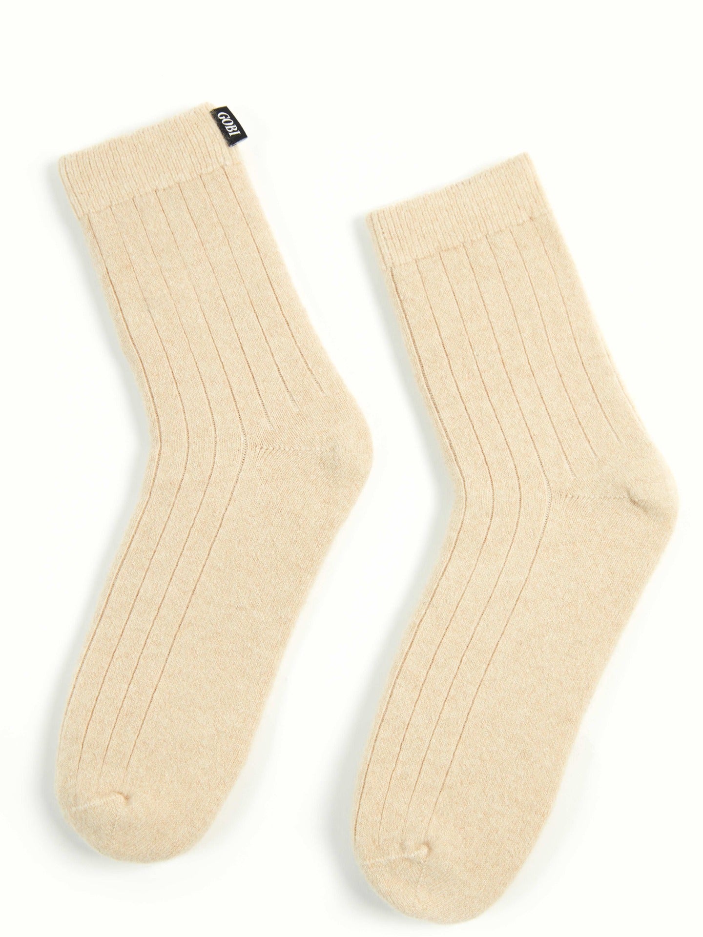 Organic Colour Unisex Cashmere Trim Knit Bed Socks Beige - Gobi Cashmere