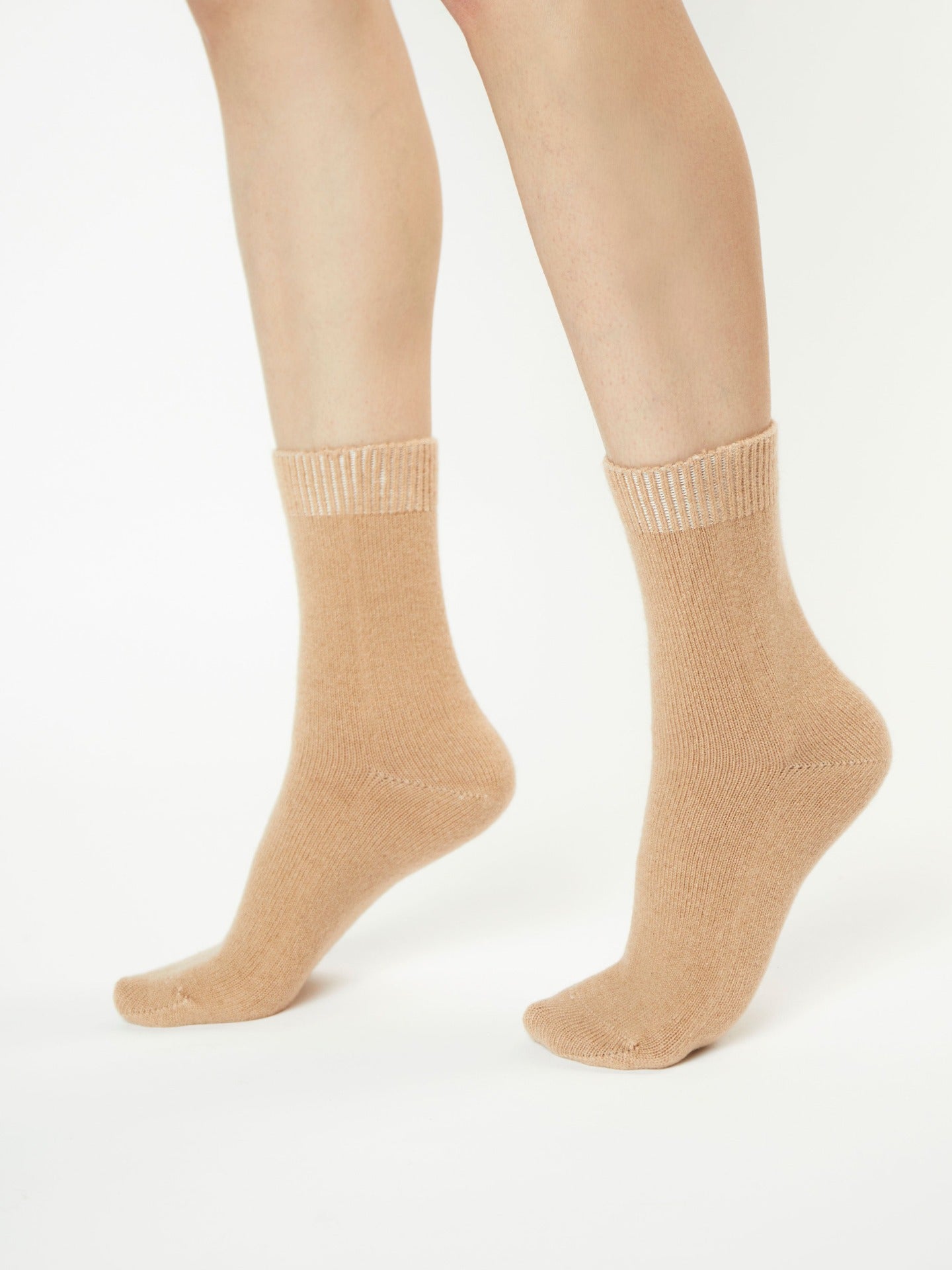 Unisex Cashmere Rib Knit Bed Socks Light Camel - Gobi Cashmere