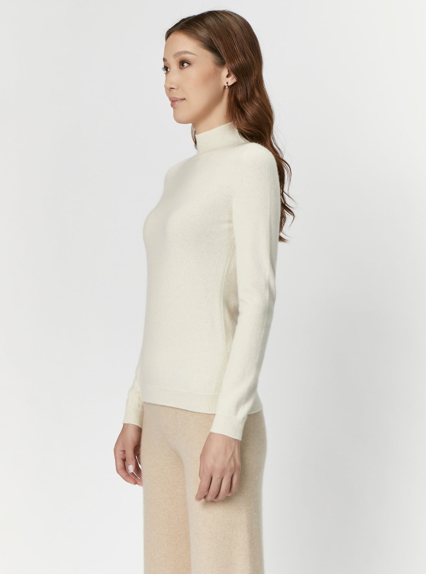 Women's Cashmere Stand-Up Collar Sweater White - Gobi Cashmere