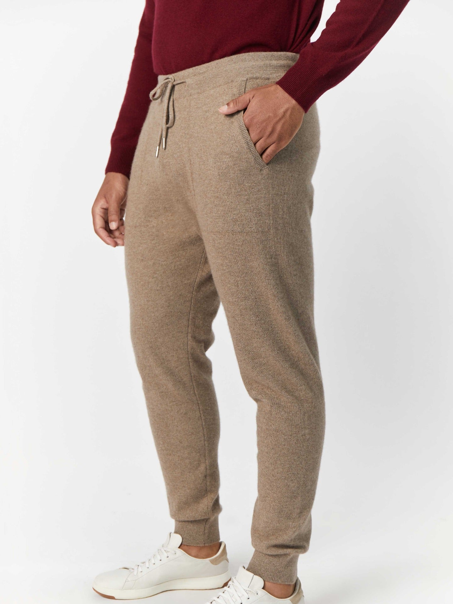 Women's Cashmere Organic Colour Cuffed Jogger Taupe - Gobi Cashmere