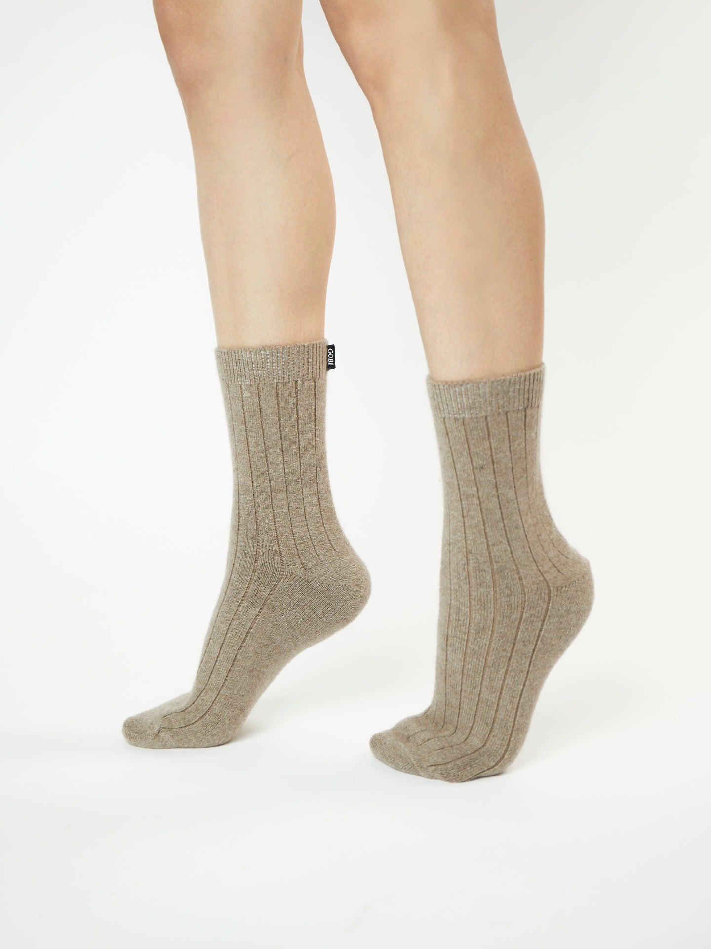 Unisex Cashmere Trim Knit Bed Socks Taupe - Gobi Cashmere