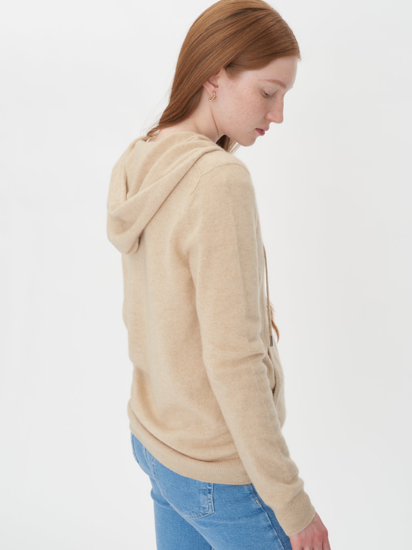 Women's Cashmere Full Zip Hoodie Beige - Gobi Cashmere