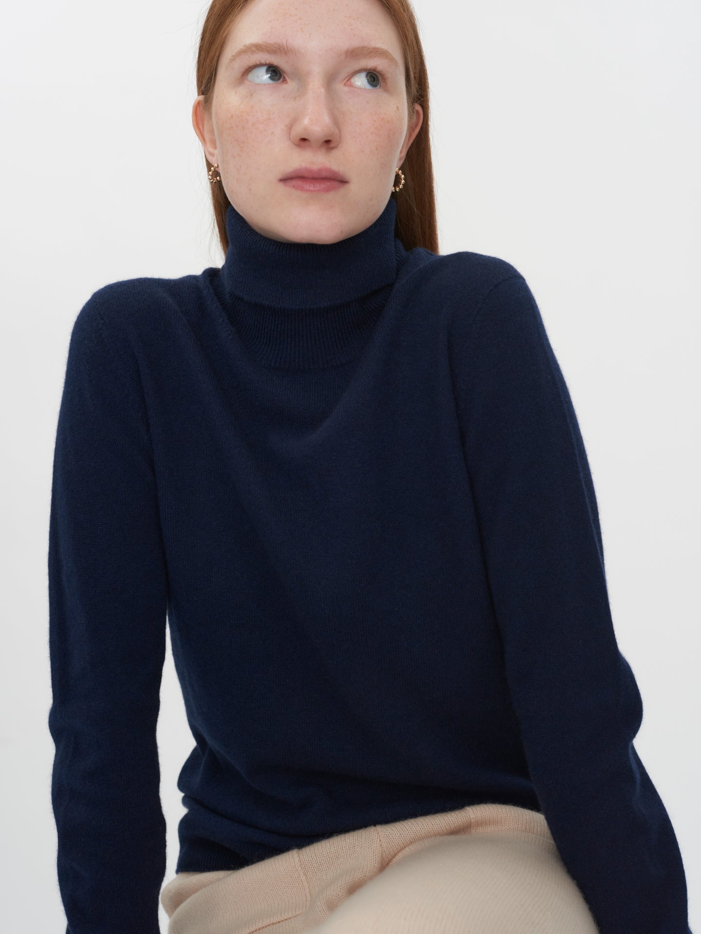 Women's Cashmere Basic Turtle Neck Sweater Navy - Gobi Cashmere