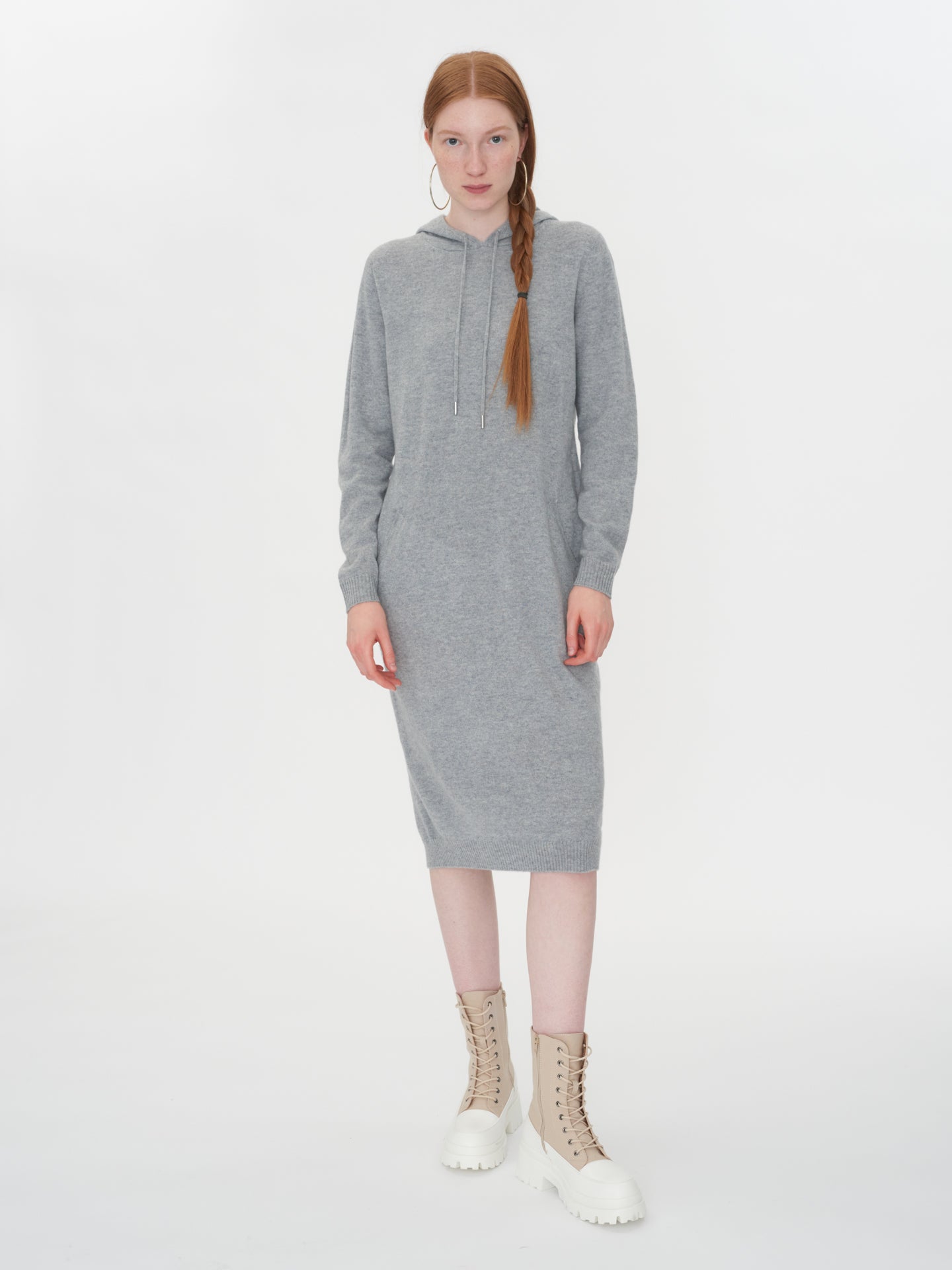 Women's Cashmere Hooded Midi Dress Light Gray - Gobi Cashmere