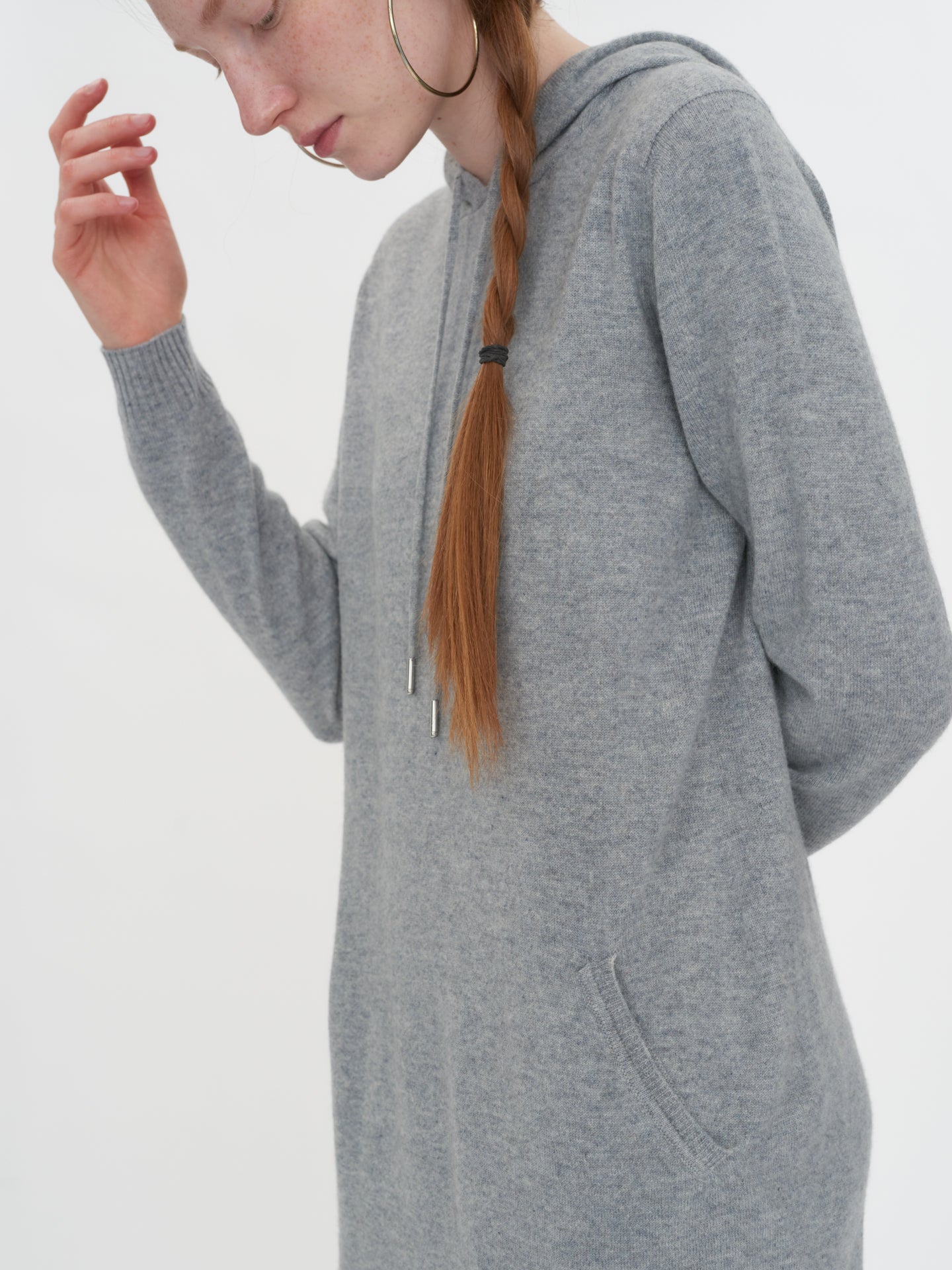 Women's Cashmere Hooded Midi Dress Light Gray - Gobi Cashmere