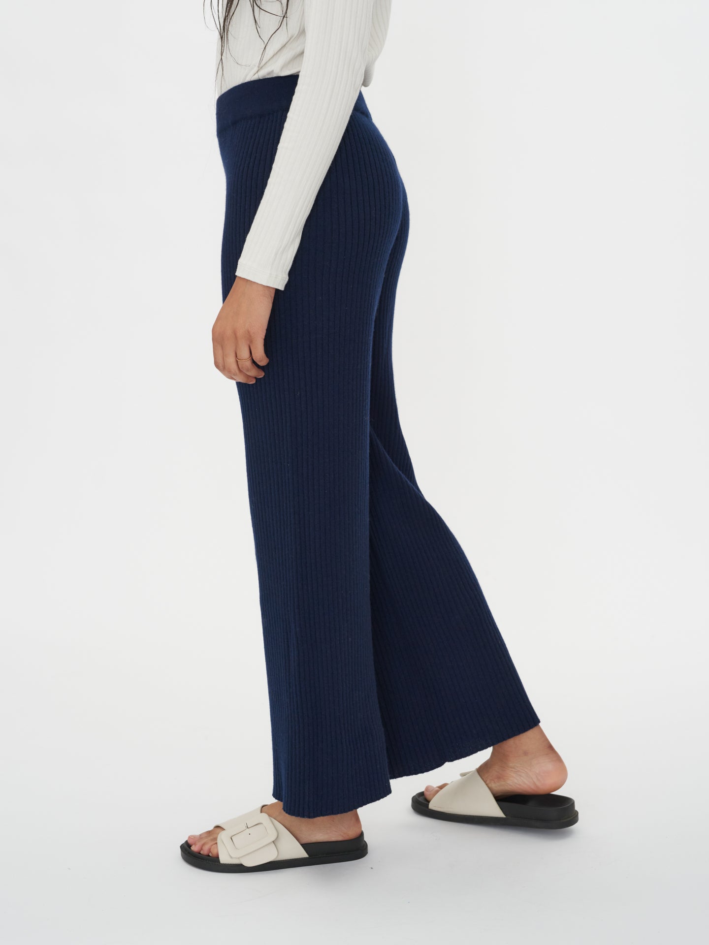 Women's Plain Cashmere Lounge Trousers Navy Blue