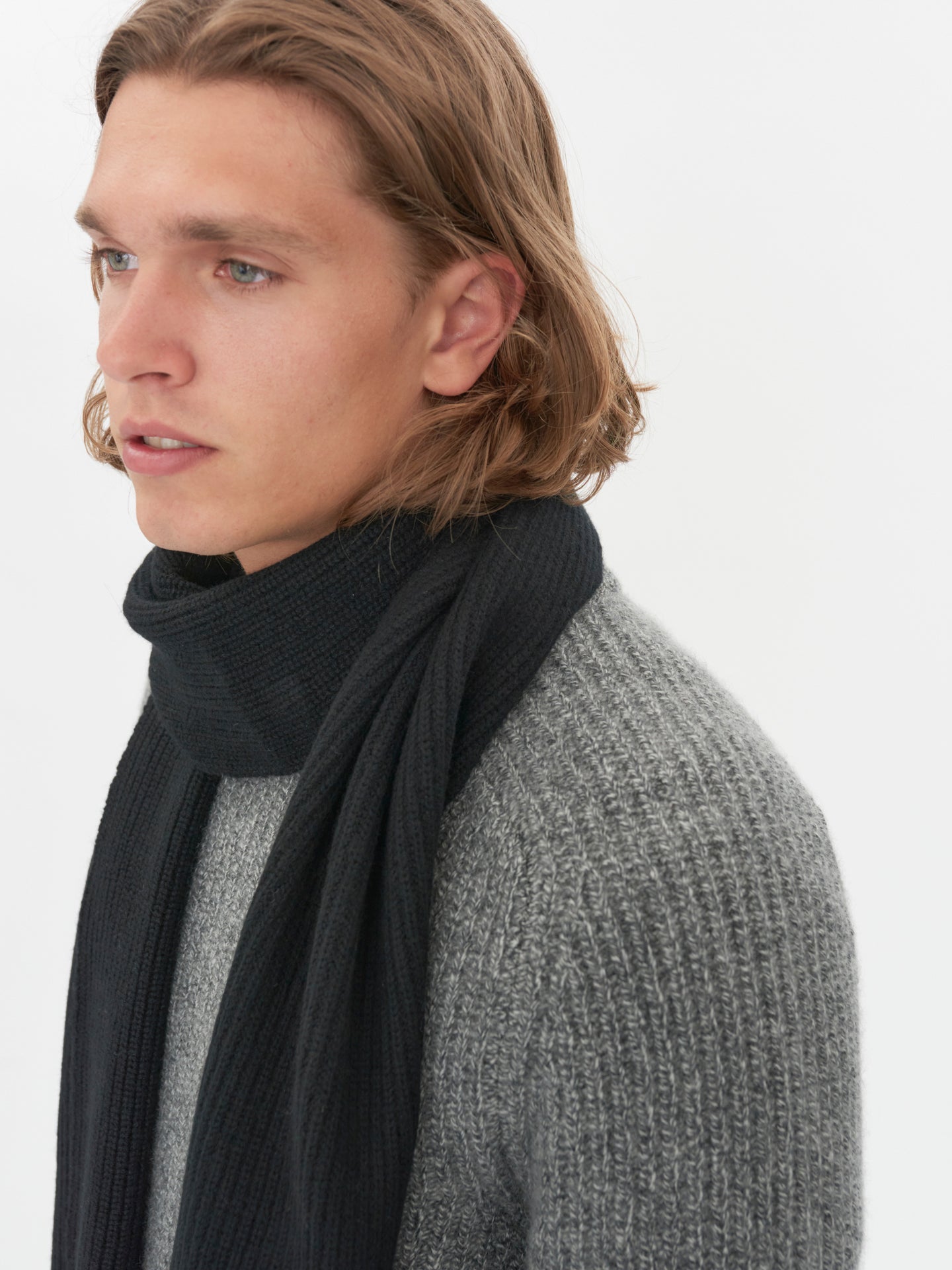 Unisex Cashmere Fishermen Knit Scarf Black - Gobi Cashmere