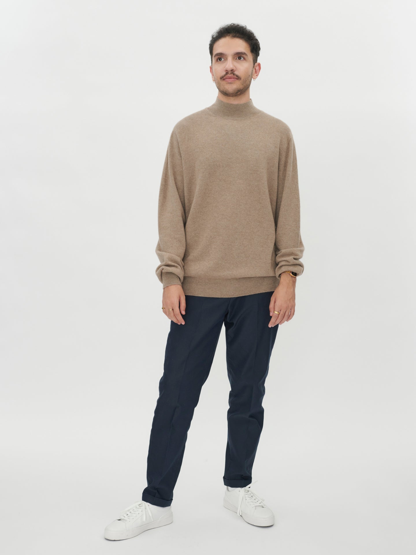 Men's Cashmere Mock Neck Sweater Taupe - Gobi Cashmere