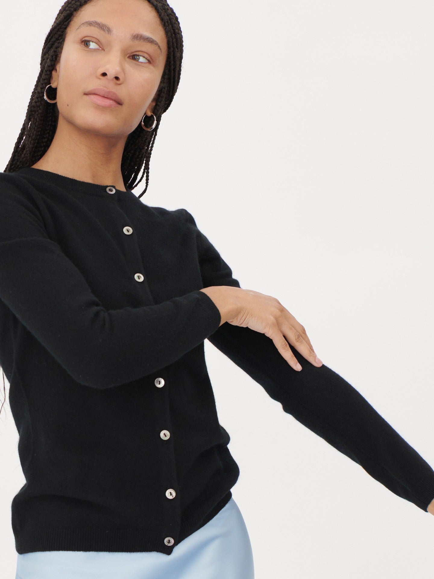 Women's Cashmere Crew Neck Cardigan Black - Gobi Cashmere