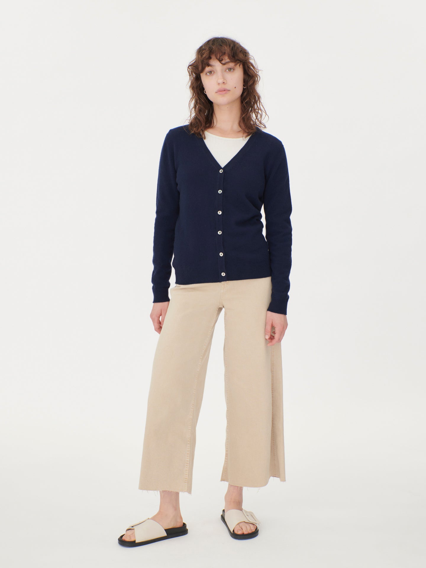 Women's Cashmere V-neck Button Cardigan Navy - Gobi Cashmere