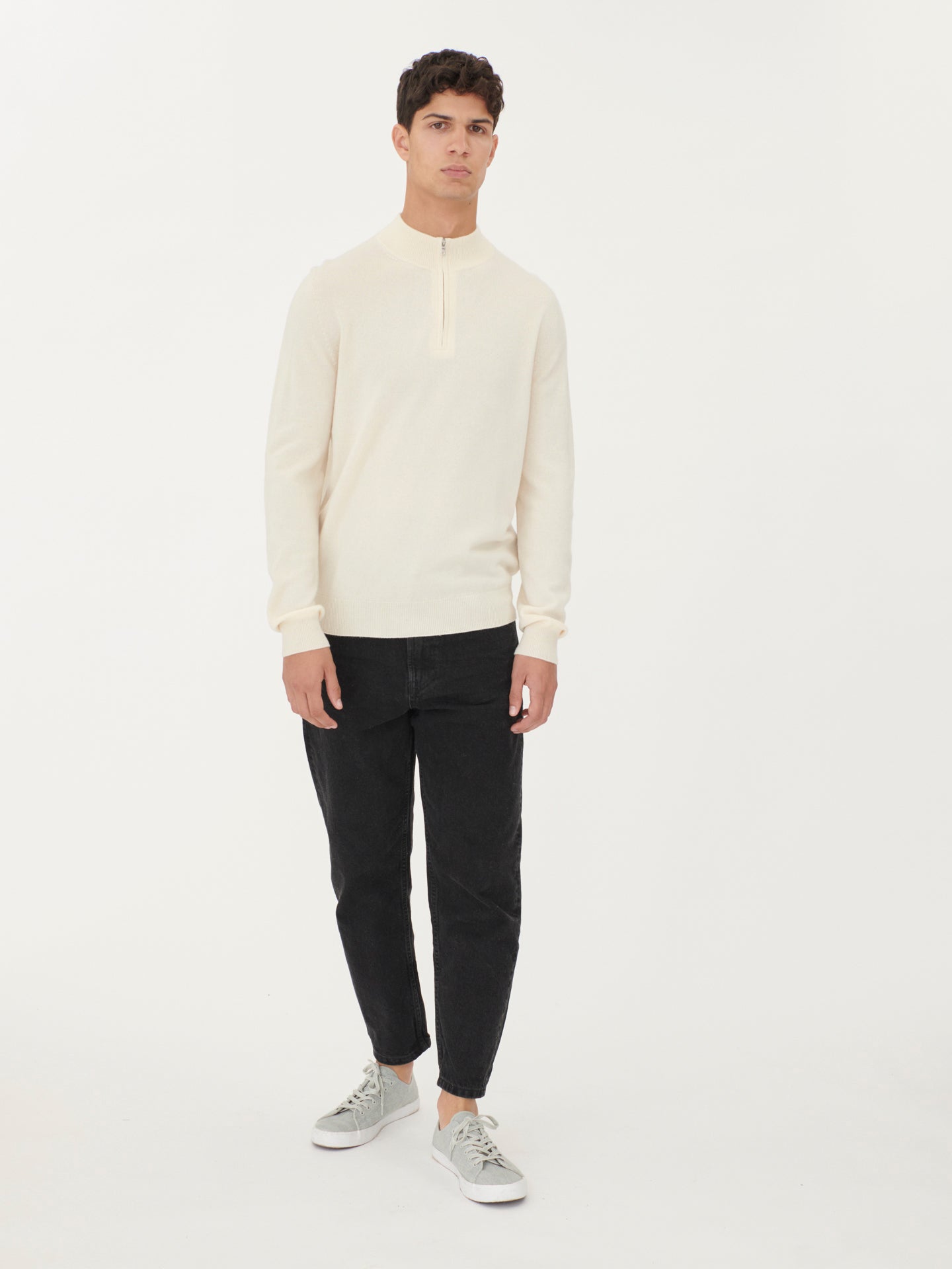 Men's Cashmere Half Zip Sweater Marshmallow - Gobi Cashmere