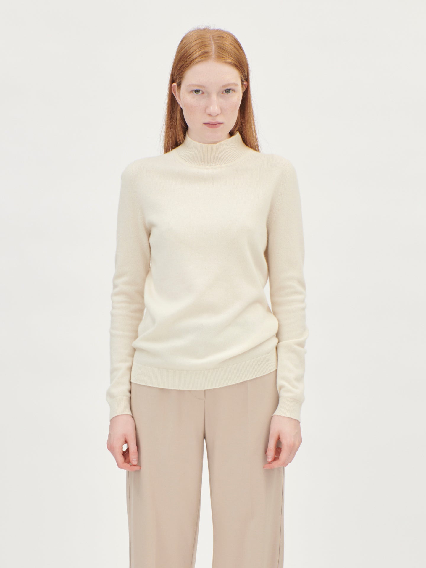 Women's Cashmere Mock Neck Sweater White - Gobi Cashmere