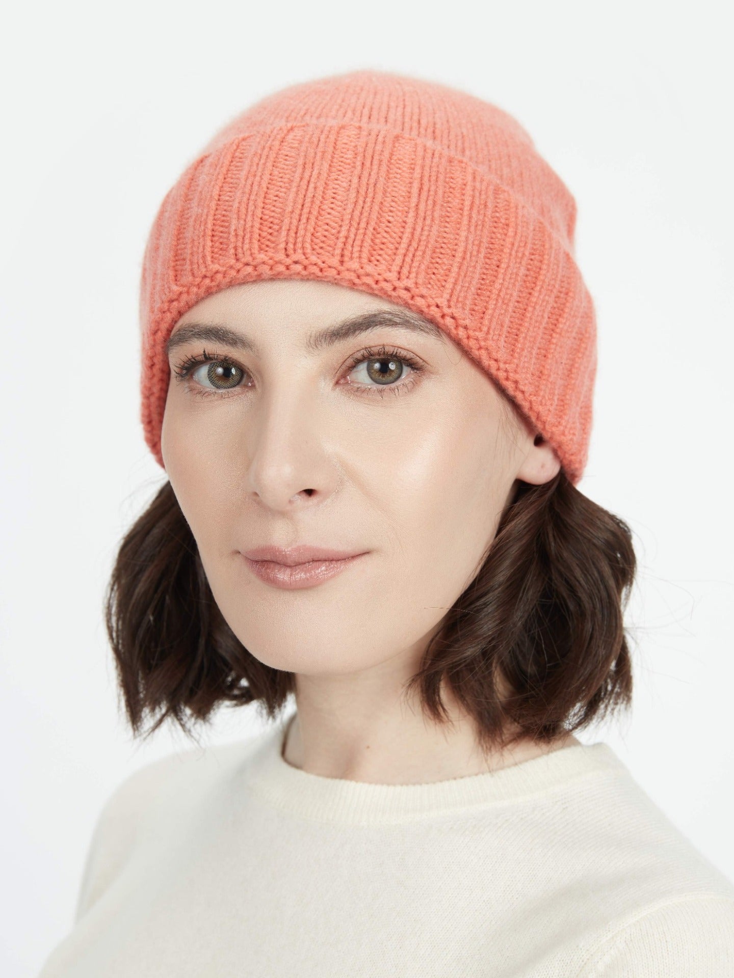 Women's Cashmere Rib Knit Hat Camellia - Gobi Cashmere