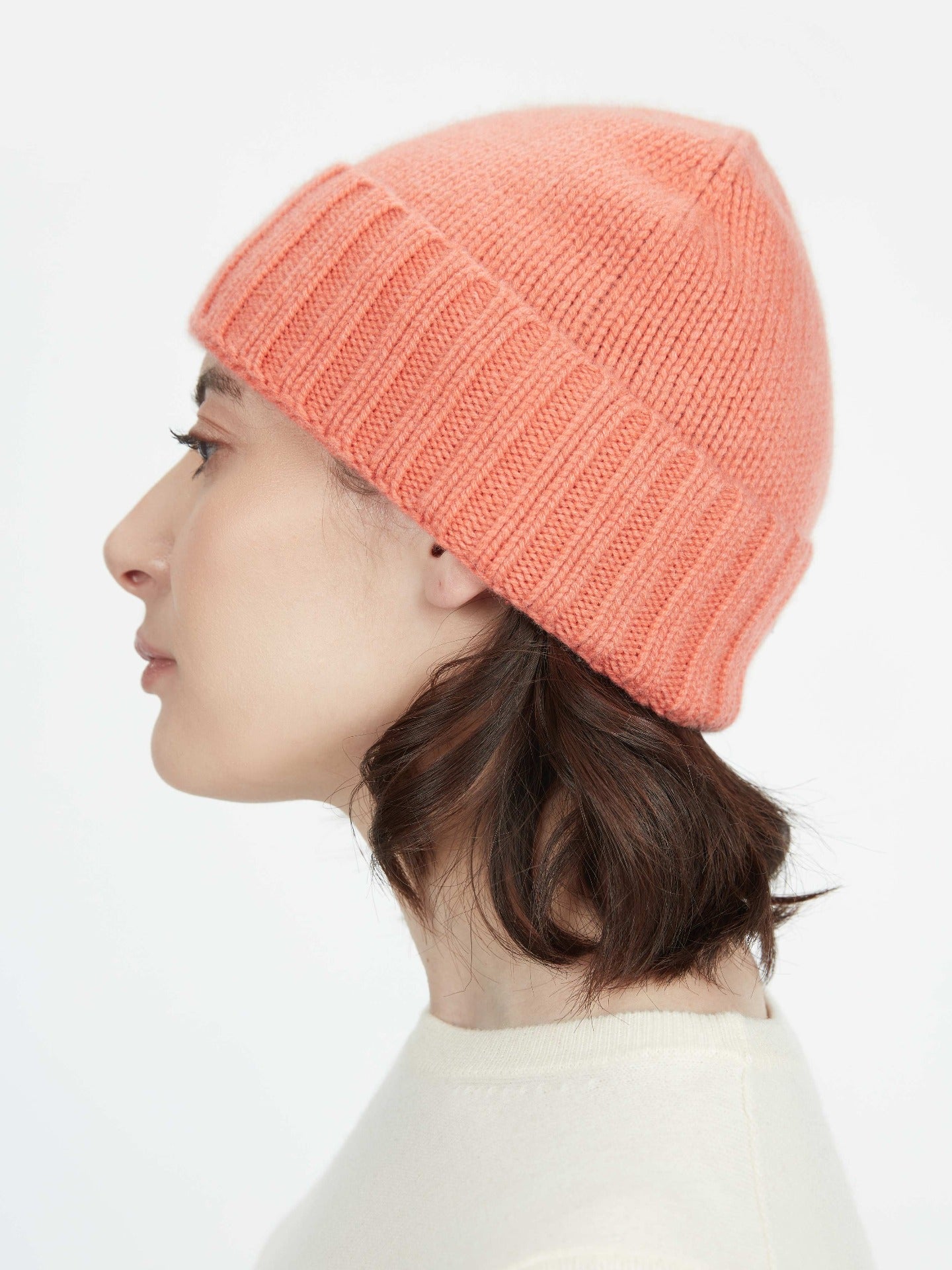 Women's Cashmere Rib Knit Hat Camellia - Gobi Cashmere