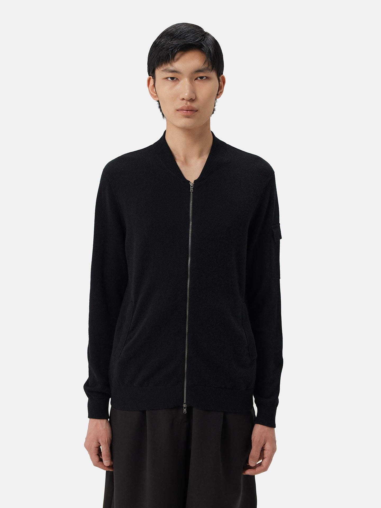 Men's Cashmere Bomber Black - Gobi Cashmere