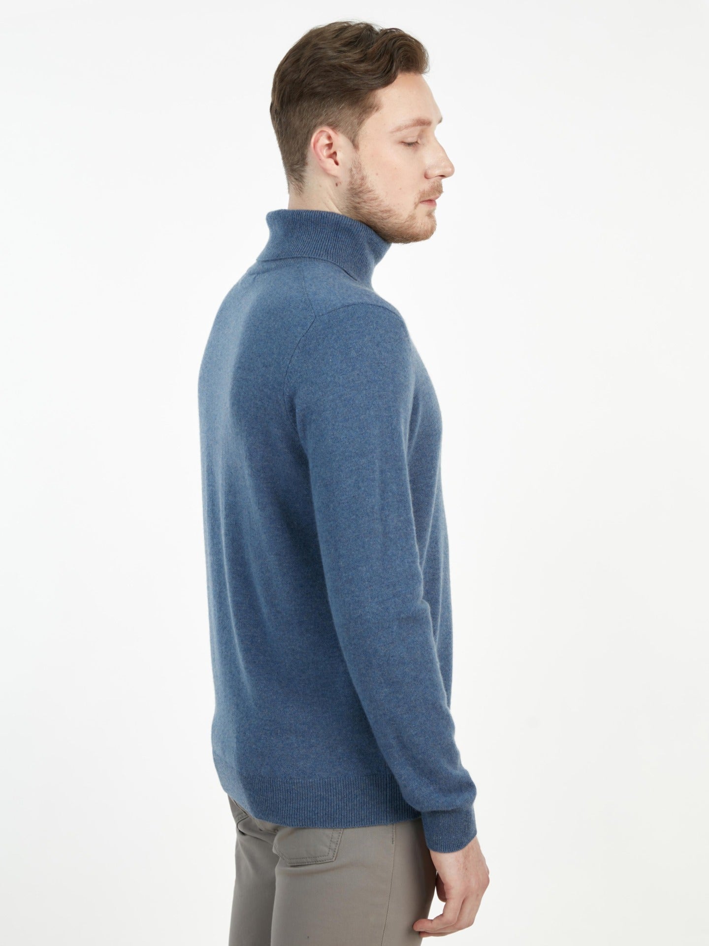 Men's Basic Turtle Neck Sweater Bijou Blue - Gobi Cashmere