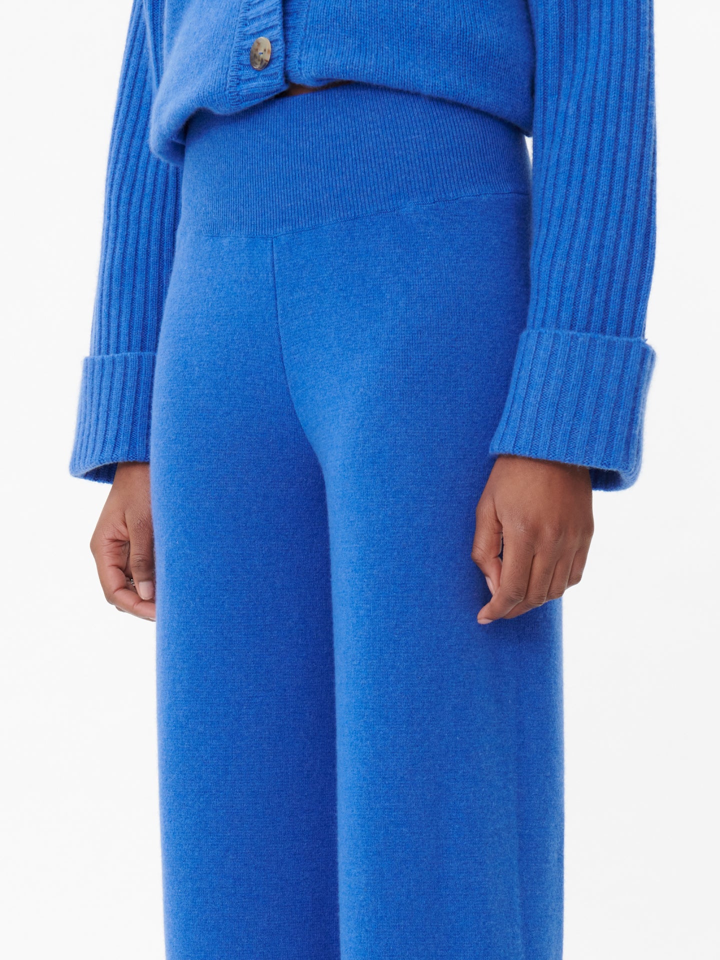 Women's Cashmere Stitch Embellished Wide Pants Strong Blue - Gobi Cashmere