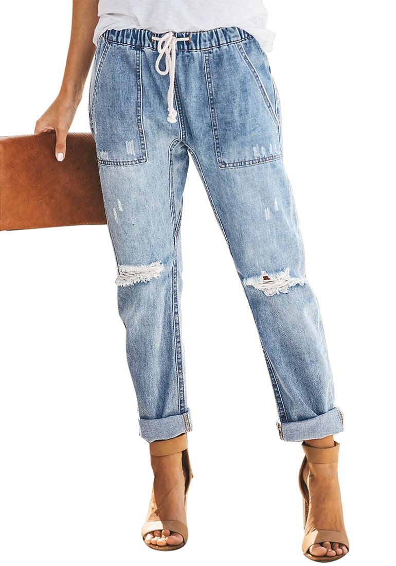 elastic waist boyfriend jeans