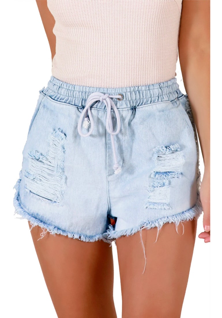 drawstring denim shorts womens