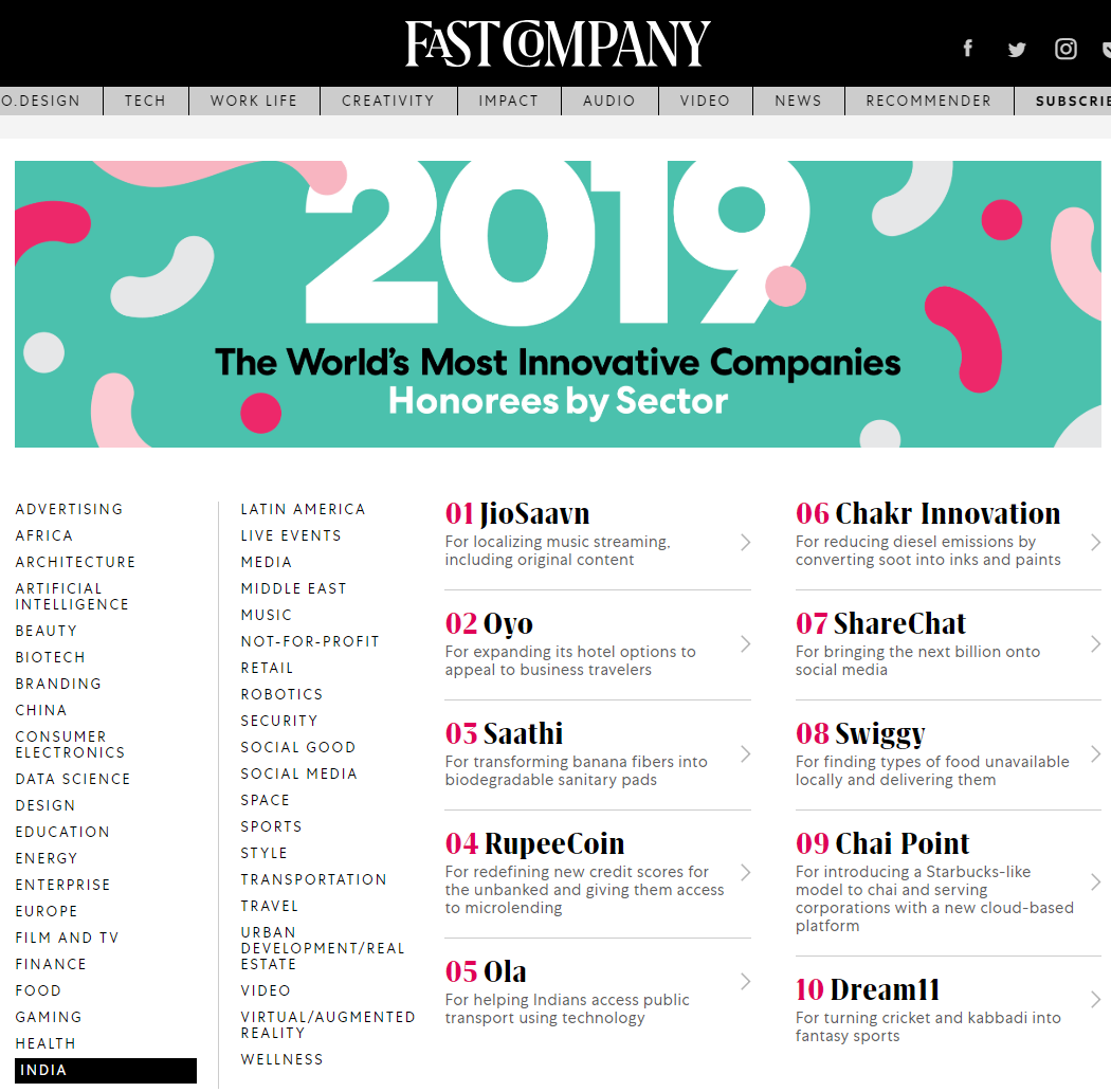 Saathi As Fast Companys Most Innovative Companies For 2019 Saathi