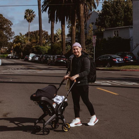 Dad out and about with the Doona Car Seat and Stroller