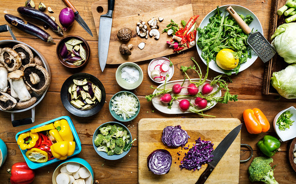 Kitchen Counter Full of Colorful Vegetables