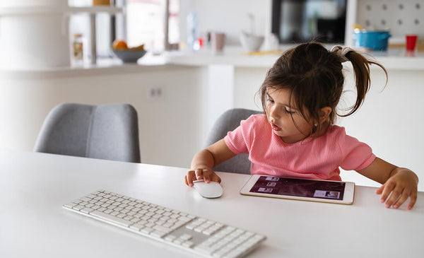 Little Girls with keyboard and mouse