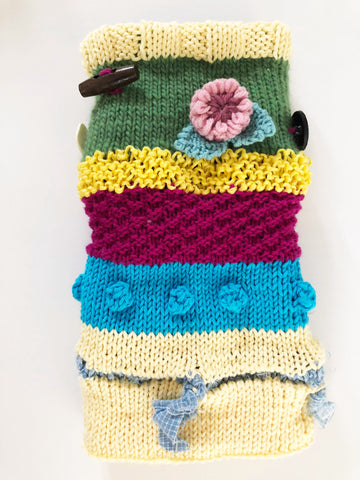 Twiddle muff for dementia patients knitted by The Knitter's Yarn