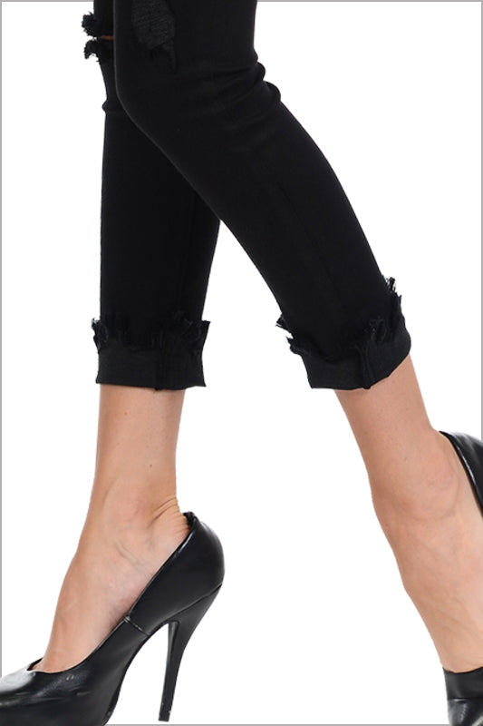 frayed hem black skinny jeans