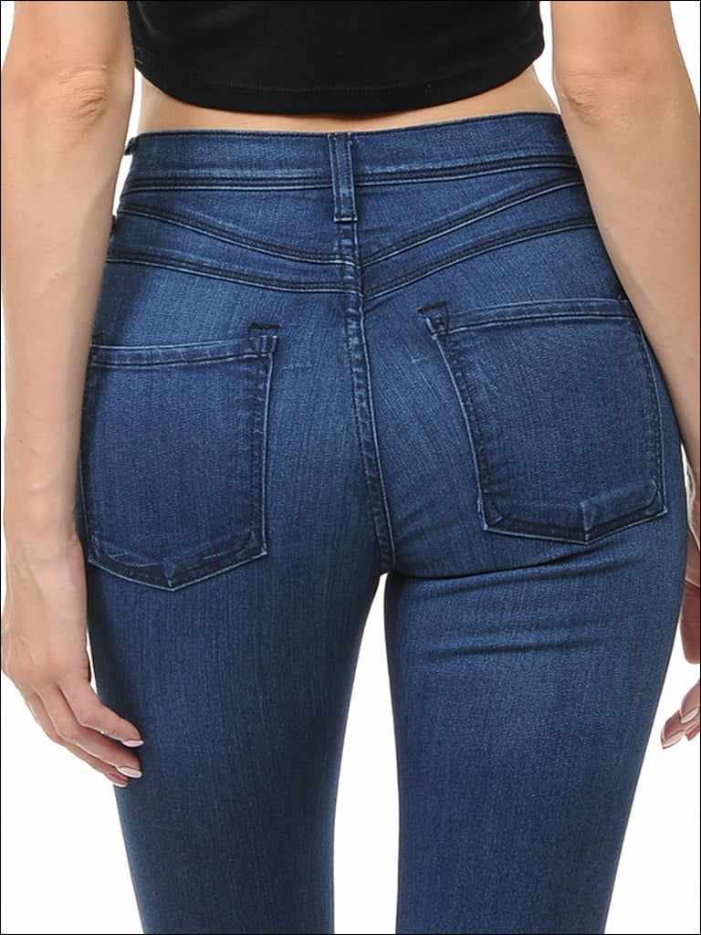 HIGH WAIST DOUBLE YOKE DETAIL SKINNY JEANS - Angry Rabbit