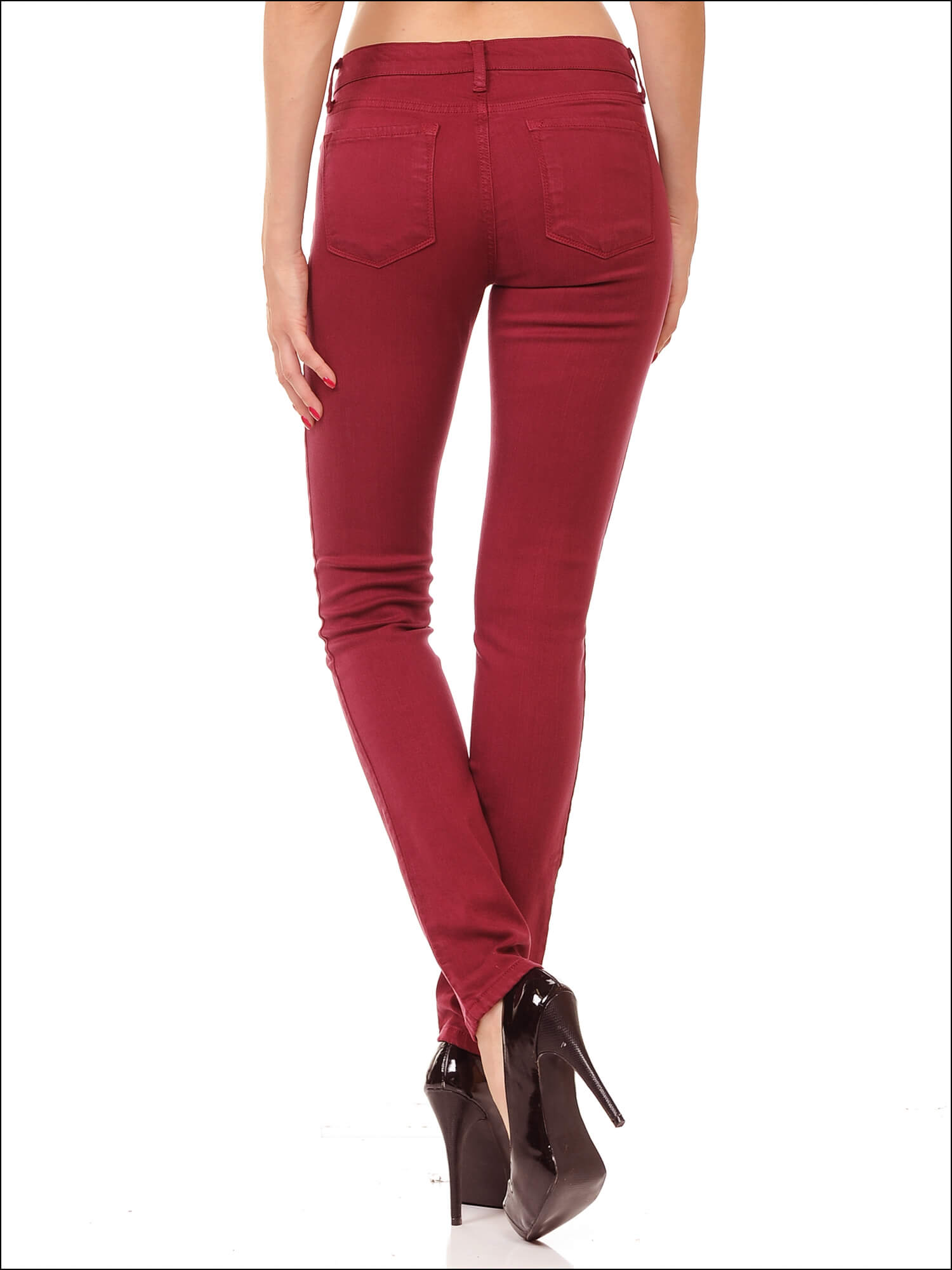 MID RISE BURGUNDY COLOR SKINNY JEANS - Angry Rabbit
