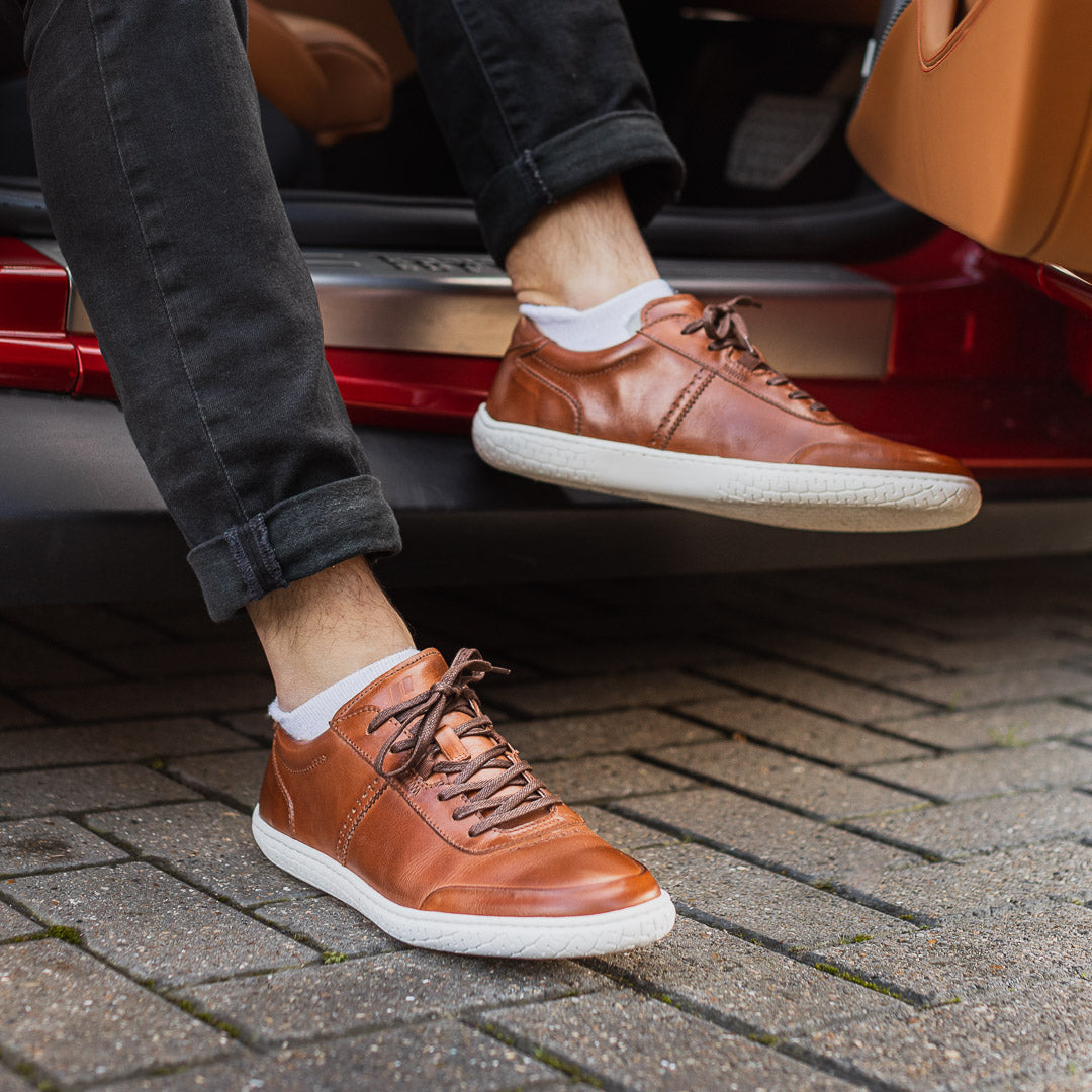 Men's Leather Avenue Sneaker - Cognac (White Sole) – Piloti Inc.