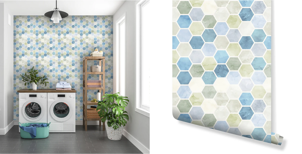 Tile Effect Wallpaper for laundry room