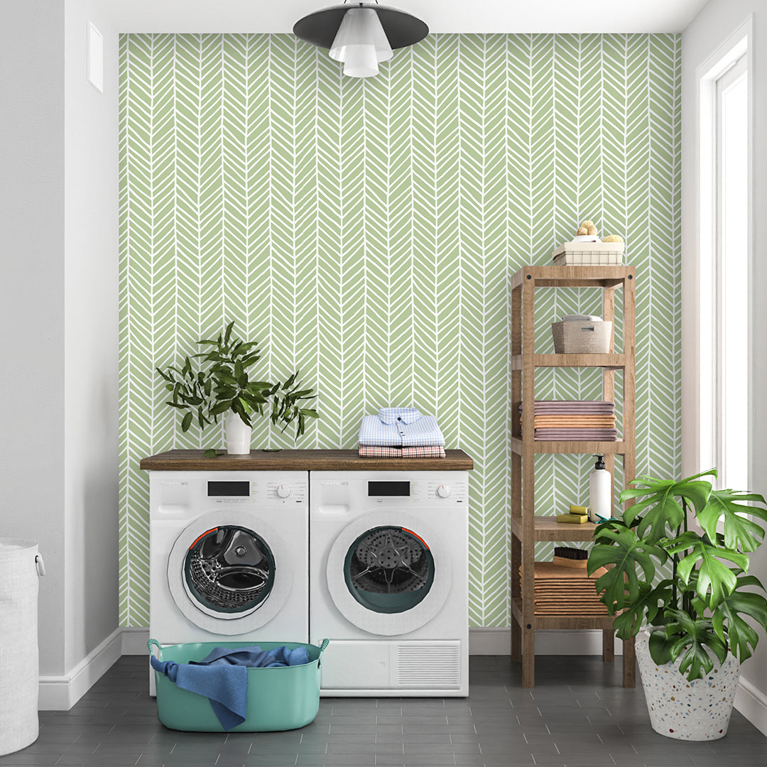 Laundry Room Ideas using Peel and Stick Wallpaper  Laundry room ideas  small space Small laundry room makeover Faux tiles