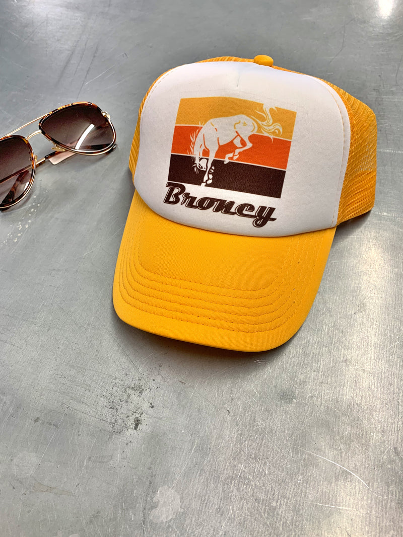 Broncy yellow gold foam trucker hat – Rockin A Design TX