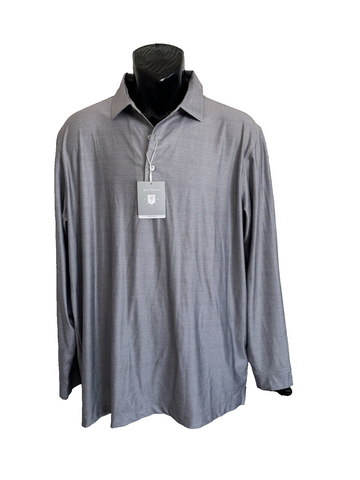 HICKEY FREEMAN golf shirt L men's stretch UPF wicking grey striped polo LS - Jenifers Designer Closet
