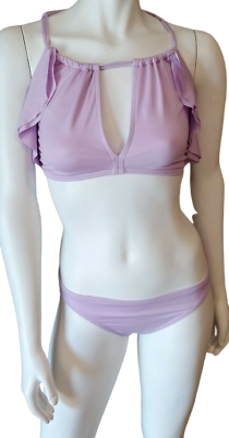 CARMEN MARC VALVO S bikini swimsuit ruffle lavender 2 piece set high neck