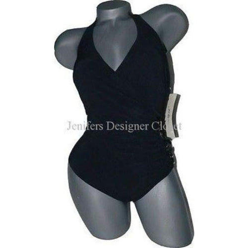 GOTTEX embellished swimsuit $299 8 jeweled draped tummy control halter