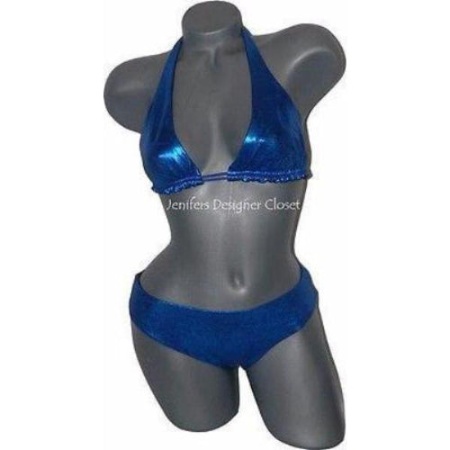 FABUCCI metallic 2 II SM blue reversible lame' swimsuit bikini pageant