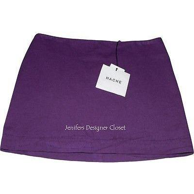 HACHE mini skirt purple 44 Italy designer runway high-end $350 cotton blend