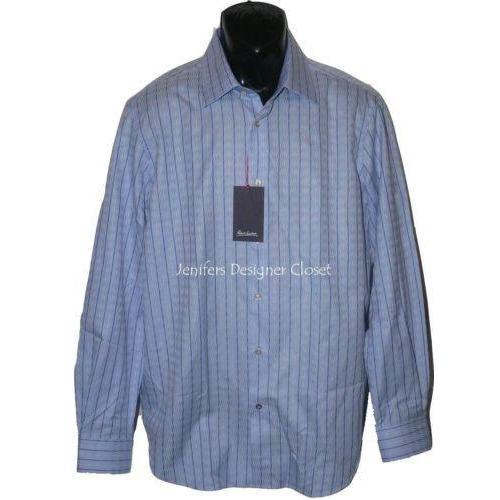 ROBERT GRAHAM Size-16.5 42 dress shirt blue white striped men's designer