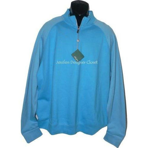 BOBBY JONES Golf Pima cotton pullover 1/4 zip monogram neck men's blue - Jenifers Designer Closet