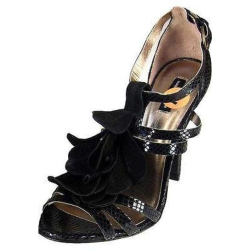 NANETTE LEPORE 8 M snake suede stilettos heels shoes black ruffled