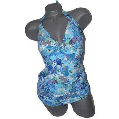 GOTTEX swimsuit ruched 8 halter tankini multi-color skirted front bottom 2pc