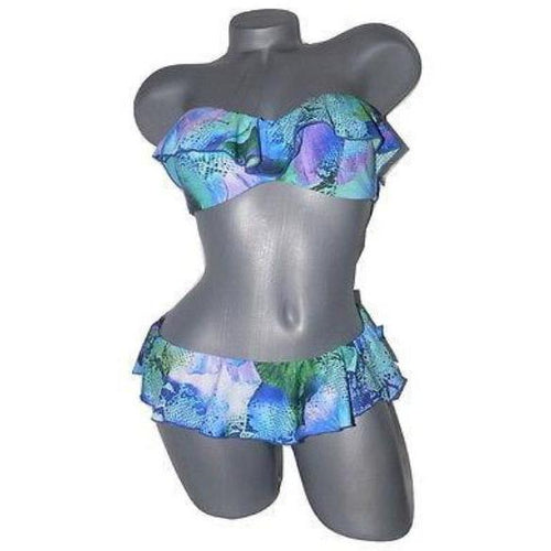 KENNETH COLE M 34 B/C strapless bandeau flounce ruffle bikini swimsuit 2pc