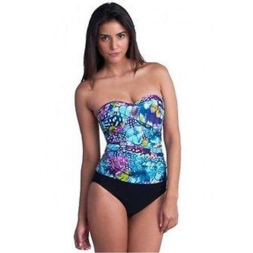 GOTTEX swimsuit 8 draped shirred bandeau tummy control slimming strapless