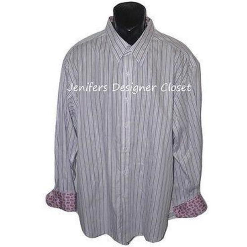 ROBERT GRAHAM shirt 2XL gray purple striped contrast cuff men's XXL paisley