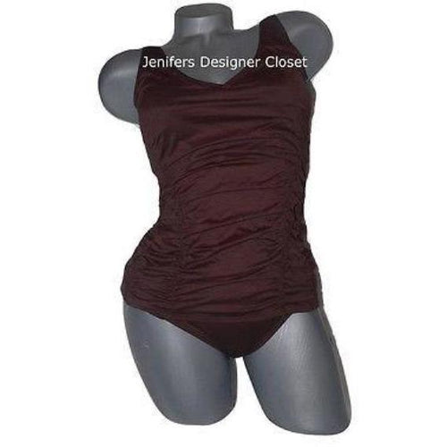 DKNY swimsuit S ruched tankini Donna Karan 2PC shirred brown