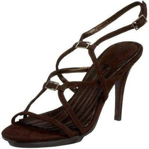 CHARLES DAVID strappy sandals 9 suede leather dark brown shoes heels